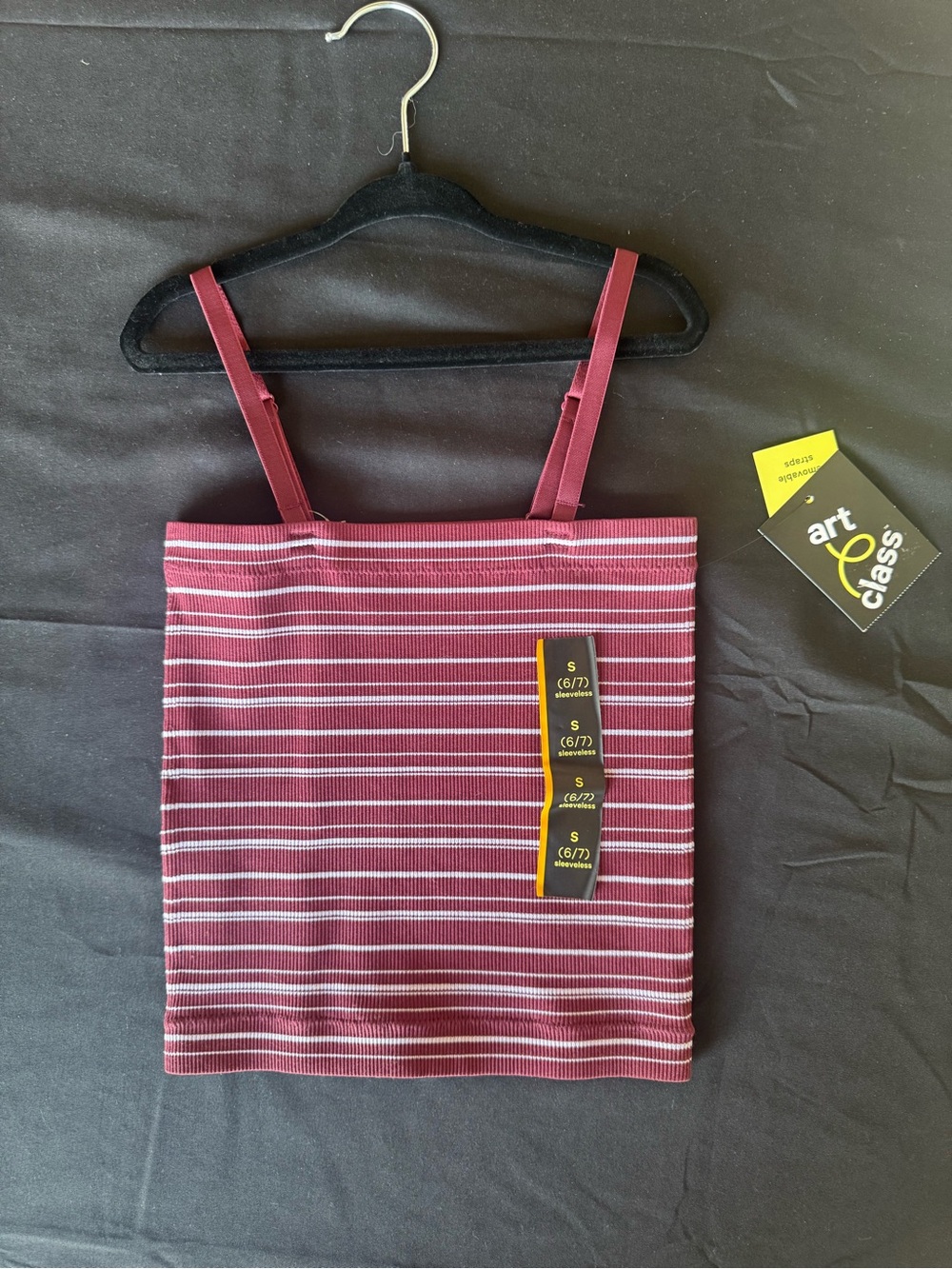 NWT Art Class Girls Striped Cami Tank Top Removable Straps Maroon S 6/7